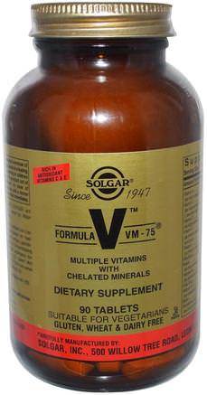 Formula V, VM-75, Multiple Vitamins with Chelated Minerals, 90 Tablets by Solgar-Vitaminer, Multivitaminer
