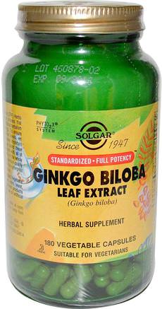 Ginkgo Biloba Leaf Extract, 180 Vegetable Capsules by Solgar-Örter, Ginkgo Biloba