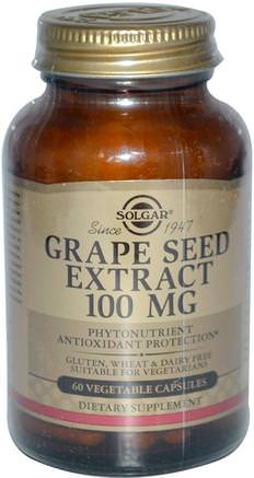 Grape Seed Extract, 100 mg, 60 Vegetable Capsules by Solgar-Kosttillskott, Antioxidanter, Druvfrö Extrakt