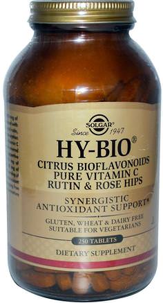 Hy-Bio, Citrus Bioflavonoids, Pure Vitamin C, Rutin & Rose Hips, 250 Tablets by Solgar-Kosttillskott, Antioxidanter, Bioflavonoider