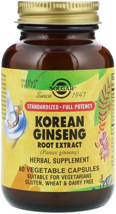 Korean Ginseng Root Extract, 60 Vegetable Capsules by Solgar-Kosttillskott, Adaptogen, Kall Influensa Och Viral, Ginseng Koreanska