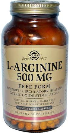 L-Arginine, 500 mg, 250 Vegetable Capsules by Solgar-Kosttillskott, Aminosyror, L Arginin