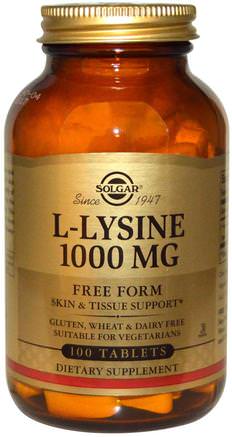 L-Lysine, Free Form, 1000 mg, 100 Tablets by Solgar-Kosttillskott, Aminosyror, L Lysin