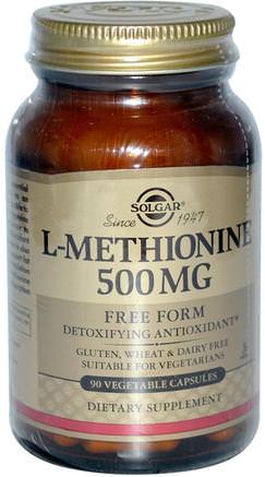 L-Methionine, 500 mg, 90 Vegetable Capsules by Solgar-Kosttillskott, Aminosyror, L Metionin