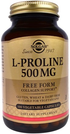 L-Proline, 500 mg, 100 Vegetable Capsules by Solgar-Kosttillskott, Aminosyror, L Prolin