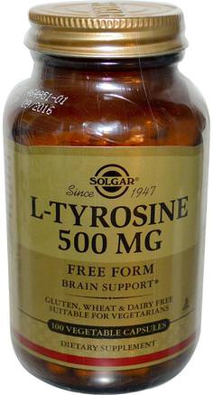 L-Tyrosine, 500 mg, 100 Vegetable Capsules by Solgar-Kosttillskott, Aminosyror, L Tyrosin