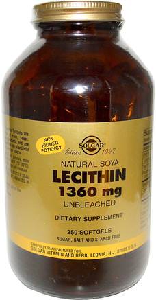 Lecithin, Unbleached, 1360 mg, 250 Softgels by Solgar-Kosttillskott, Lecitin