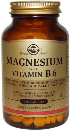 Magnesium, with Vitamin B6, 250 Tablets by Solgar-Vitaminer, Vitamin B, Vitamin B6 - Pyridoxin, Kosttillskott, Mineraler