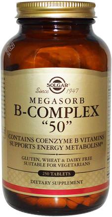 Megasorb B-Complex 50, 250 Tablets by Solgar-Vitaminer, Vitamin B-Komplex, Vitamin B-Komplex 50