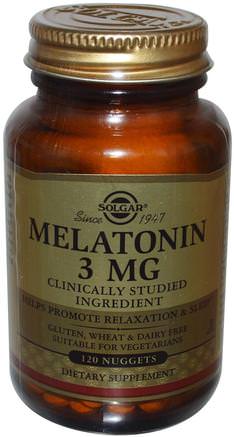 Melatonin, 3 mg, 120 Nuggets by Solgar-Kosttillskott, Melatonin 3 Mg, Sömn