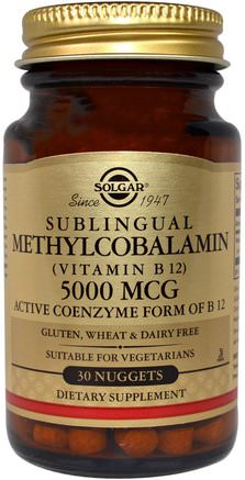Methylcobalamin (Vitamin B12), 5000 mcg, 30 Nuggets by Solgar-Sverige