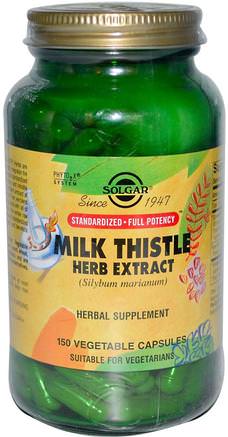 Milk Thistle Herb Extract, 150 Vegetable Capsules by Solgar-Hälsa, Detox, Mjölktistel (Silymarin)
