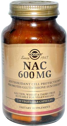 NAC, 600 mg, 120 Vegetable Capsules by Solgar-Kosttillskott, Aminosyror, Nac (N Acetylcystein)