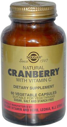 Natural Cranberry, with Vitamin C, 60 Vegetable Capsules by Solgar-Örter, Tranbär