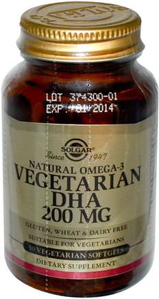 Natural Omega-3, Vegetarian DHA, 200 mg, 50 Vegetarian Softgels by Solgar-Kosttillskott, Efa Omega 3 6 9 (Epa Dha), Dha Neurominer
