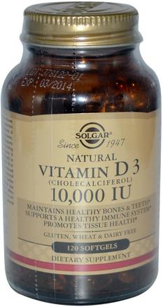 Vitamin D3 (Cholecalciferol), 10.000 IU, 120 Softgels by Solgar-Vitaminer, Vitamin D3