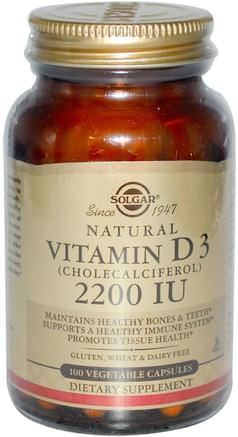 Vitamin D3 (Cholecalciferol), 2200 IU, 100 Vegetable Capsules by Solgar-Vitaminer, Vitamin D3