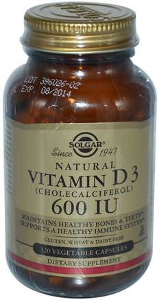 Vitamin D3 (Cholecalciferol), 600 IU, 120 Vegetable Capsules by Solgar-Vitaminer, Vitamin D3
