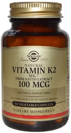 Natural Vitamin K2, 100 mcg, 50 Vegetable Capsules by Solgar-Vitaminer, Vitamin K
