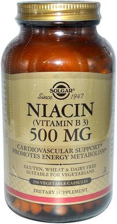 Niacin (Vitamin B3), 500 mg, 250 Vegetable Capsules by Solgar-Vitaminer, Vitamin B, Vitamin B3, Vitamin B3 - Niacin