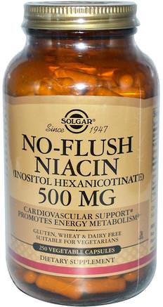No-Flush Niacin, 500 mg, 250 Vegetable Capsules by Solgar-Vitaminer, Vitamin B, Vitamin B3, Niacin Spolfri