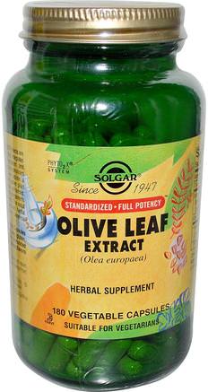 Olive Leaf Extract, 180 Vegetable Capsules by Solgar-Hälsa, Kall Influensa Och Viral, Olivblad