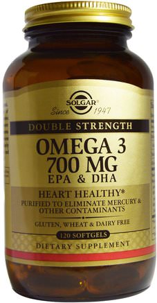 Omega-3, 700 mg, EPA & DHA, 120 Softgels by Solgar-Kosttillskott, Efa Omega 3 6 9 (Epa Dha), Dha, Epa