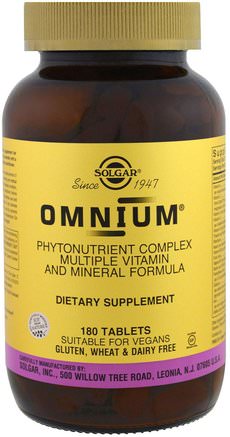Omnium, Phytonutrient Complex Multiple Vitamin and Mineral Formula, 180 Tablets by Solgar-Vitaminer, Multivitaminer