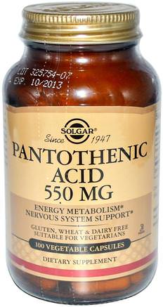 Pantothenic Acid, 550 mg, 100 Vegetable Capsules by Solgar-Vitaminer, Vitamin B-Komplex