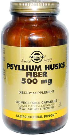 Psyllium Husks Fiber, 500 mg, 200 Vegetable Capsules by Solgar-Kosttillskott, Psylliumskal, Psylliumskalkapslar