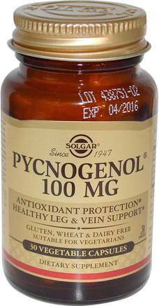 Pycnogenol, 100 mg, 30 Vegetable Capsules by Solgar-Kosttillskott, Antioxidanter, Pyknogenol