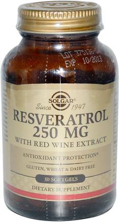 Resveratrol, 250 mg, 30 Softgels by Solgar-Kosttillskott, Resveratrol