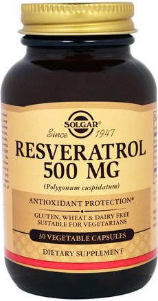 Resveratrol, 500 mg, 30 Vegetable Capsules by Solgar-Kosttillskott, Resveratrol
