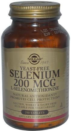 Selenium, Yeast Free, 200 mcg, 250 Tablets by Solgar-Kosttillskott, Antioxidanter, Selen