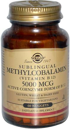 Sublingual Methylcobalamin (Vitamin B12), 5000 mcg, 60 Nuggets by Solgar-Vitaminer, Vitamin B, Vitamin B12, Vitamin B12 - Metylcobalamin