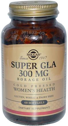 Super GLA, Borage Oil, Womens Health, 300 mg, 60 Softgels by Solgar-Kosttillskott, Efa Omega 3 6 9 (Epa Dha)