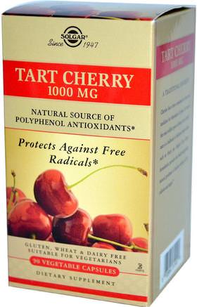 Tart Cherry, 1000 mg, 90 Vegetable Capsules by Solgar-Kosttillskott, Frukt Extrakt, Körsbär (Frukt Svart Vild), Antioxidanter