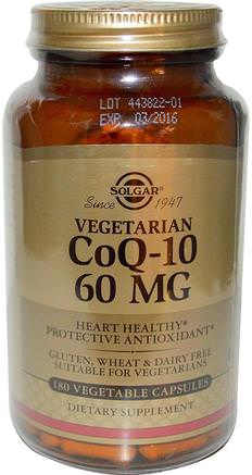 Vegetarian CoQ-10, 60 mg, 180 Vegetable Capsules by Solgar-Kosttillskott, Koenzym Q10