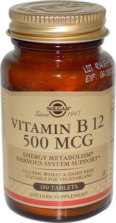 Vitamin B12, 500 mcg, 100 Tablets by Solgar-Vitaminer, Vitamin B, Vitamin B12