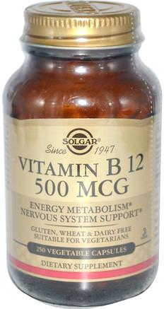 Vitamin B12, 500 mcg, 250 Vegetable Capsules by Solgar-Vitaminer, Vitamin B, Vitamin B12