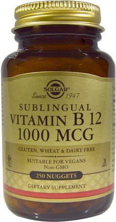 Sublingual Vitamin B12, 1000 mcg, 250 Nuggets by Solgar-Vitaminer, Vitamin B
