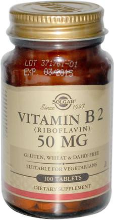 Vitamin B2, 50 mg, 100 Tablets by Solgar-Vitaminer, Vitamin B, Vitamin B2 - Riboflavin