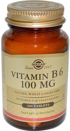 Vitamin B6, 100 mg, 100 Tablets by Solgar-Vitaminer, Vitamin B, Vitamin B6 - Pyridoxin