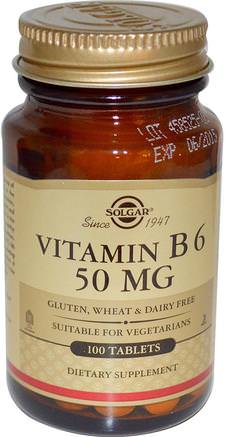 Vitamin B6, 50 mg, 100 Tablets by Solgar-Vitaminer, Vitamin B, Vitamin B6 - Pyridoxin