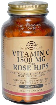 Vitamin C With Rose Hips, 1500 mg, 90 Tablets by Solgar-Vitaminer, Vitamin C Bioflavonoider Stegor