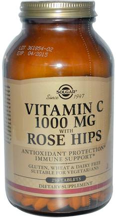 Vitamin C With Rose Hips, 1000 mg, 250 Tablets by Solgar-Kosttillskott, Antioxidanter, Vitamin C