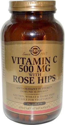 Vitamin C With Rose Hips, 500 mg, 250 Tablets by Solgar-Vitaminer, Vitamin C Bioflavonoider Stegor