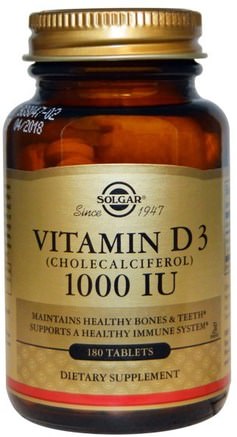 Vitamin D3 (Cholecalciferol), 1000 IU, 180 Tablets by Solgar-Vitaminer, Vitamin D3