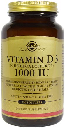 Vitamin D3 (Cholecalciferol), 1000 IU, 250 Softgels by Solgar-Vitaminer, Vitamin D3