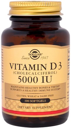 Vitamin D3 (Cholecalciferol), 5000 IU, 100 Softgels by Solgar-Vitaminer, Vitamin D3